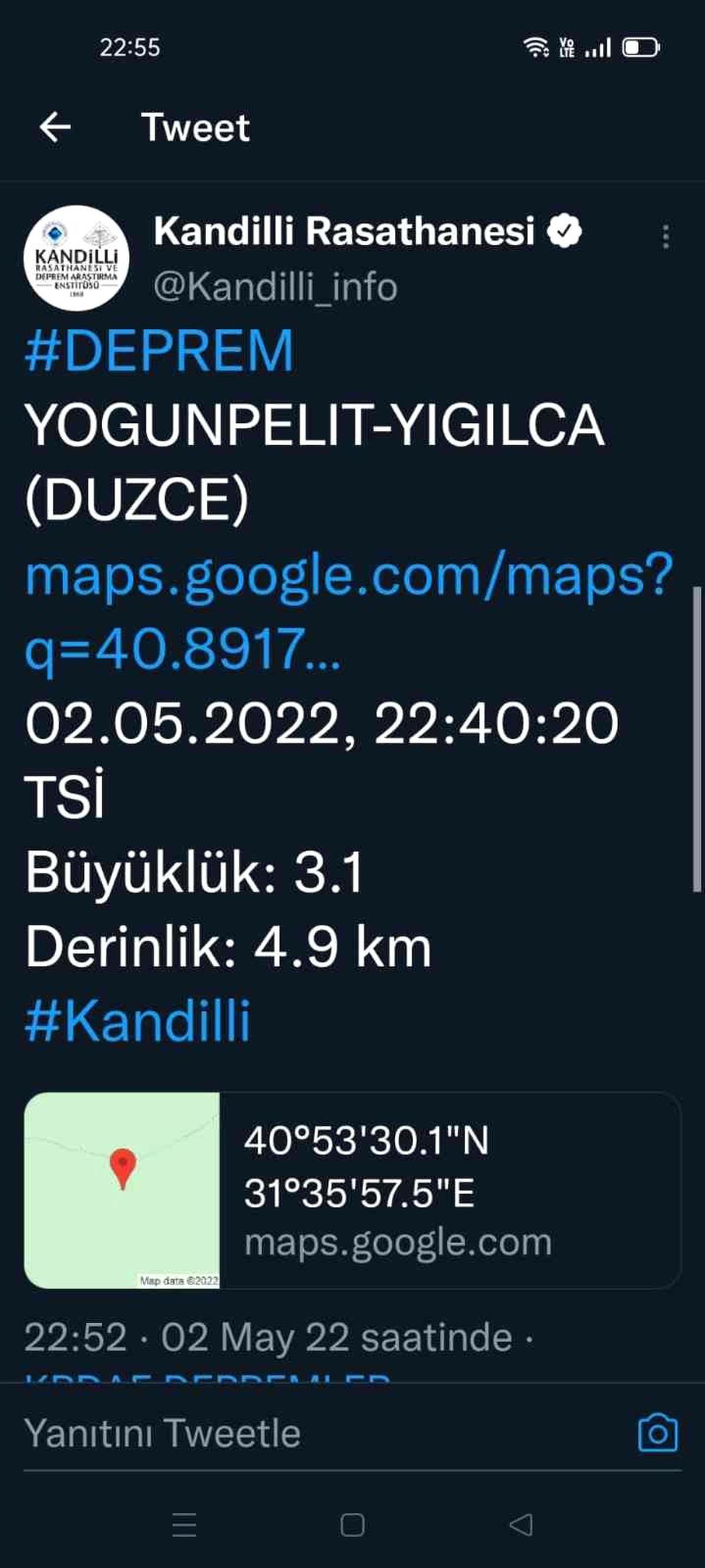 Düzce\'de 3.1 büyüklüğünde deprem