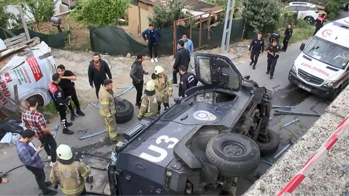 Zırhlı ekip aracı 3 metre yükseklikten düştü! İki polis hastaneye kaldırıldı