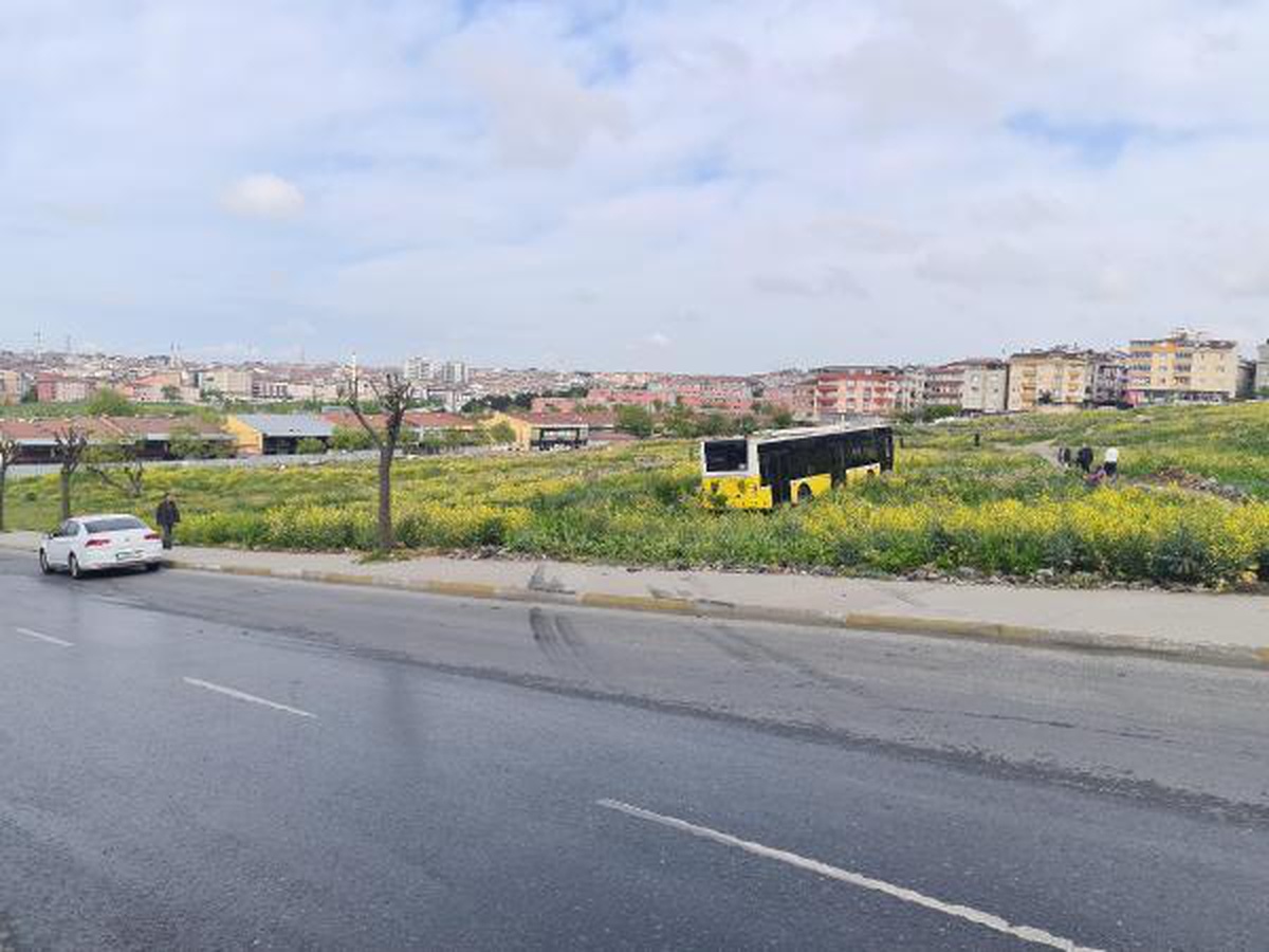 SULTANGAZİ\'DE İETT OTOBÜSÜ ARAZİYE UÇTU; EKİNLERİ ZARAR GÖREN KADININ TEPKİSİ
