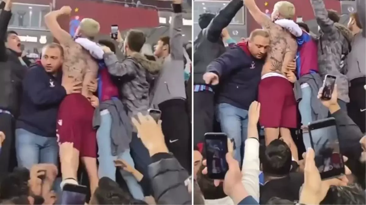 Trabzonsporlu Berat'ın taraftarla paylaştığı şampiyonluk sevinci böyle görüntülendi