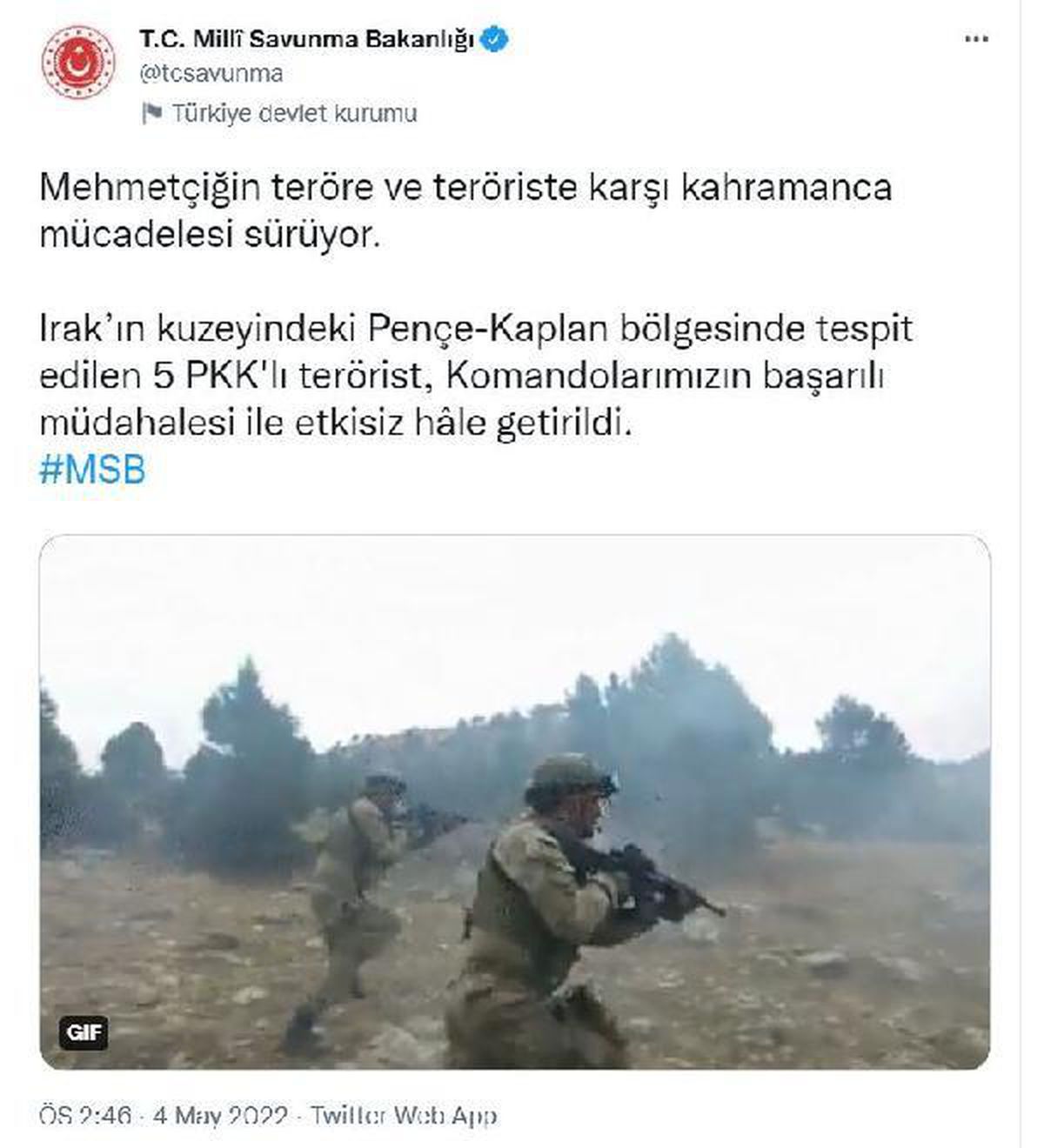 Son dakika gündem: MSB: 5 PKK\'lı terörist etkisiz hale getirildi