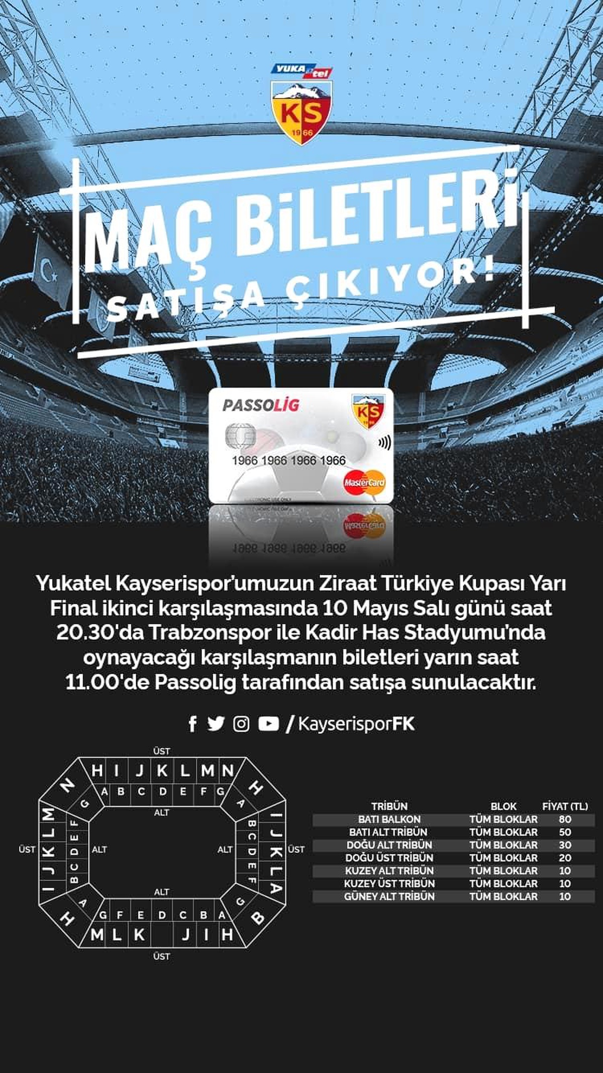 Kayserispor-Trabzonspor maçının bilet fiyatları belli oldu
