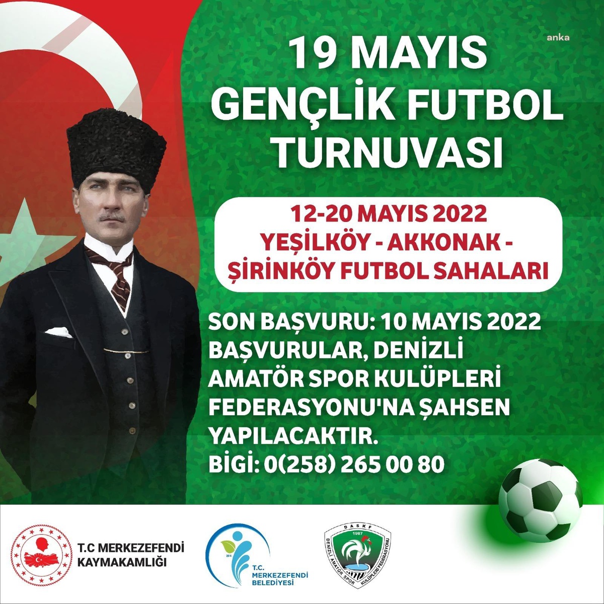 Merkezefendi\'de 19 Mayıs\'a özel gençlik futbol turnuvası düzenlenecek