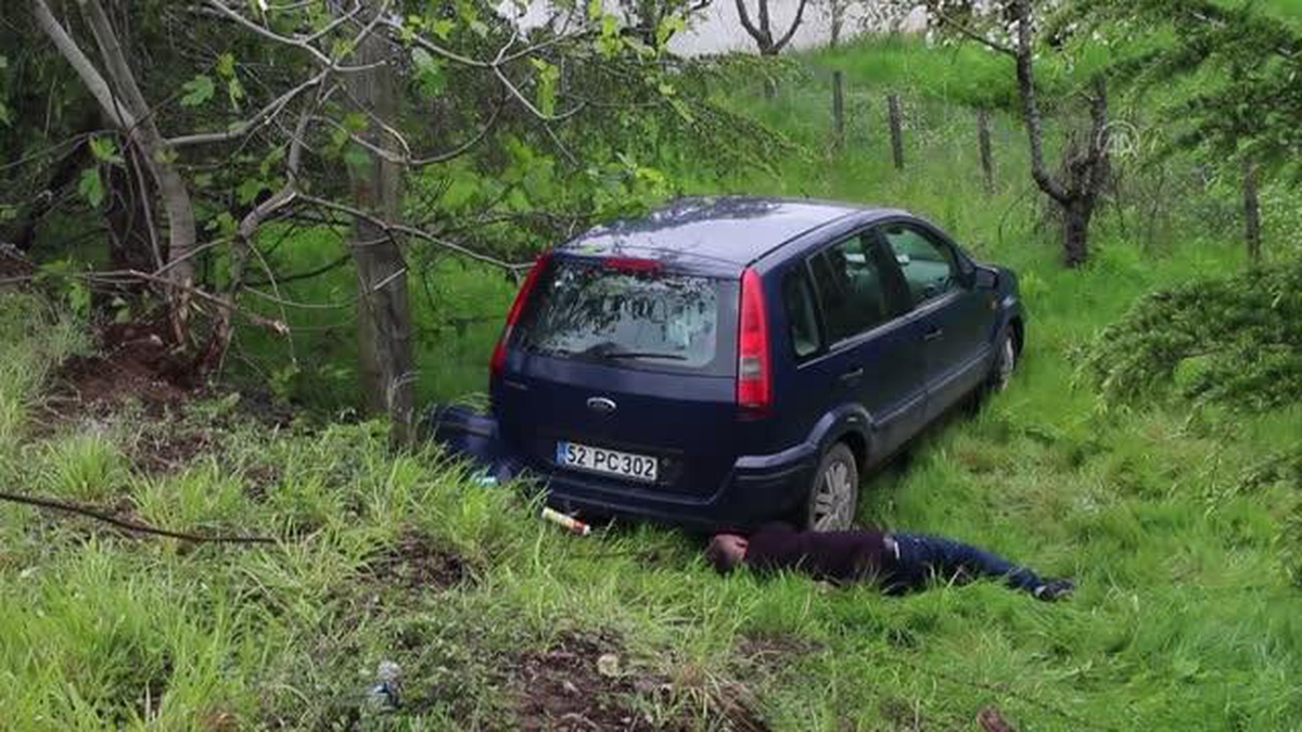 Şarampole sürüklenen otomobilin sürücüsü yaralandı