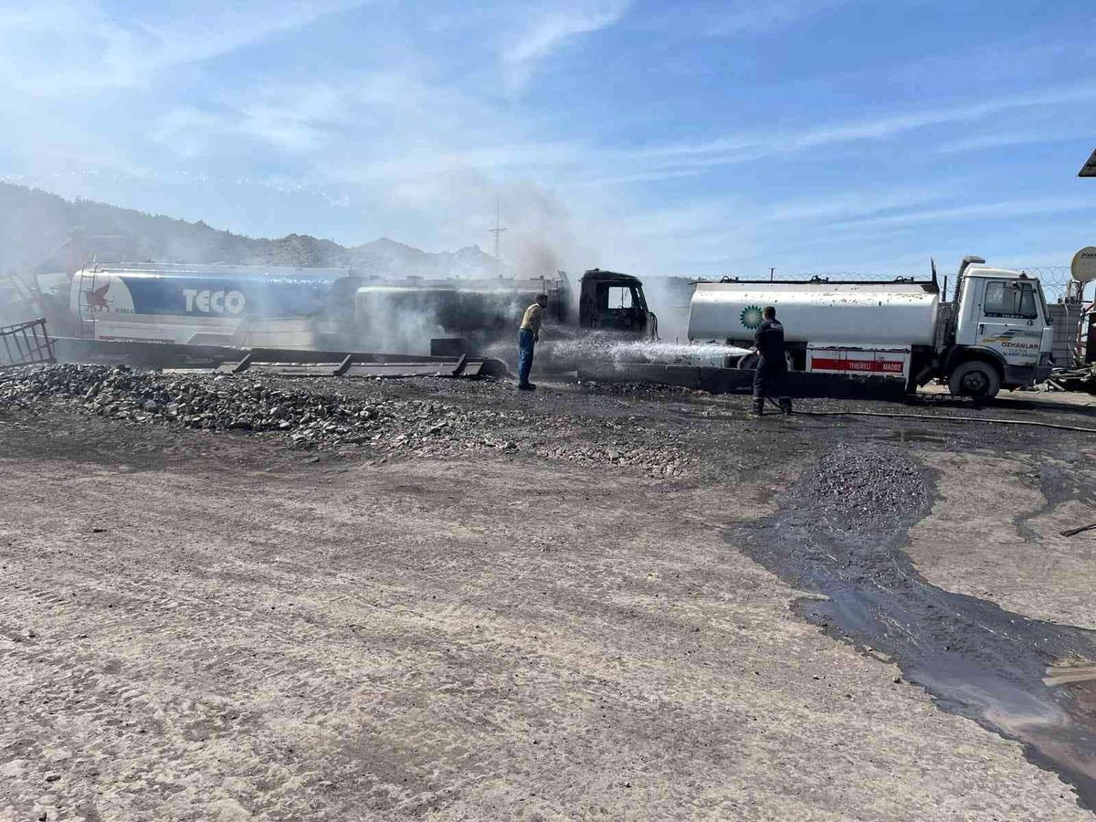 Maden ocağında yanan tanker korkuttu