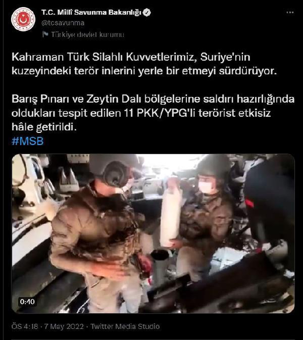 Son dakika haberi! MSB: "Kahraman Türk Silahlı Kuvvetlerimiz, Suriye\'nin kuzeyindeki terör inlerini yerle bir etmeyi sürdürüyor.