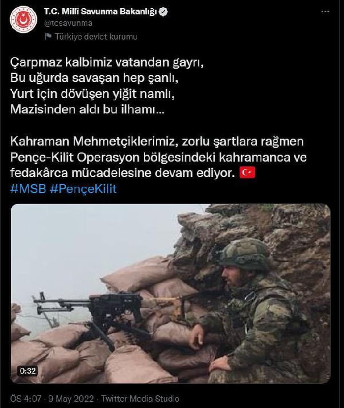 MSB: Mehmetçik Pençe-Kilit Operasyon bölgesindeki mücadelesine devam ediyor