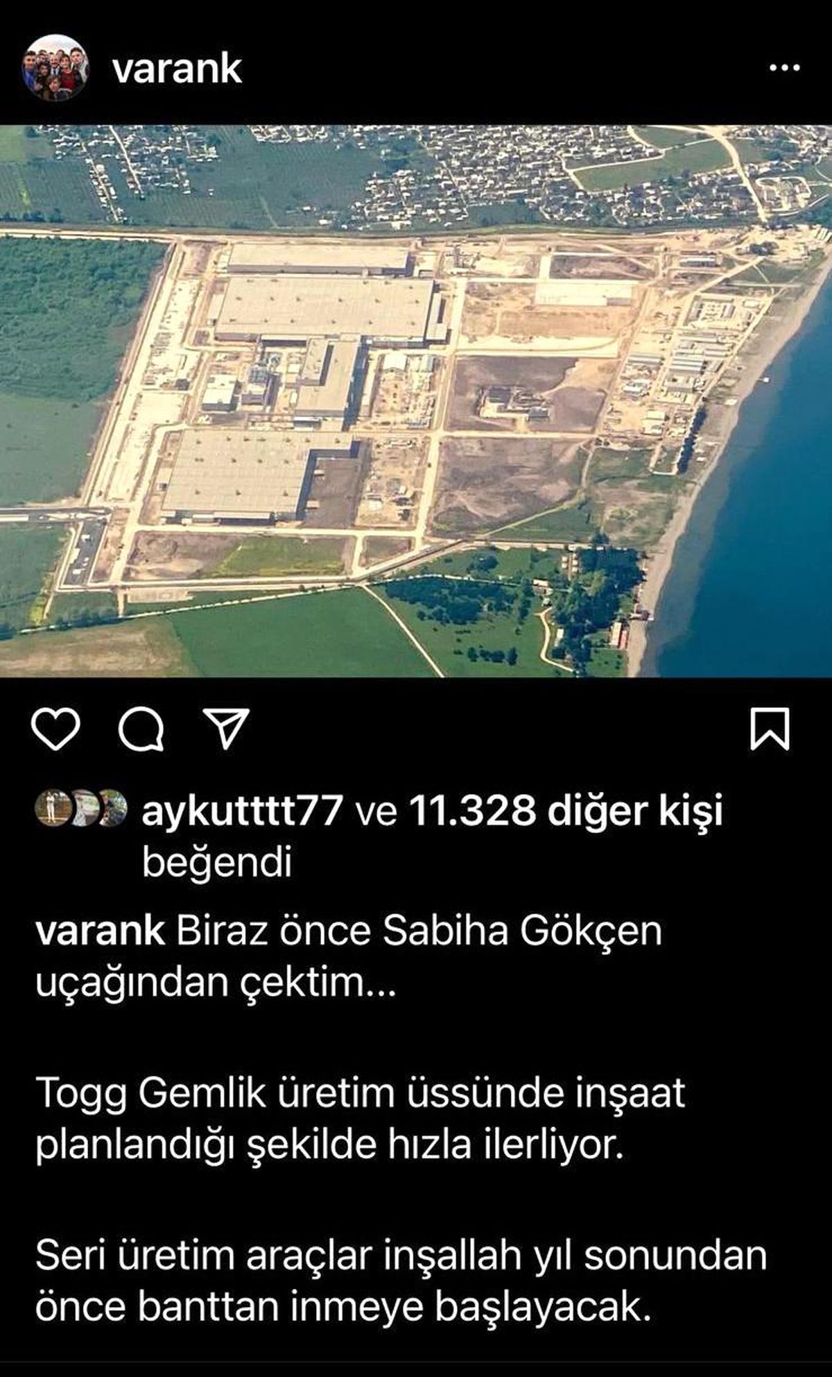 Bakan Varank uçaktan TOGG\'un dev fabrikasını çekti
