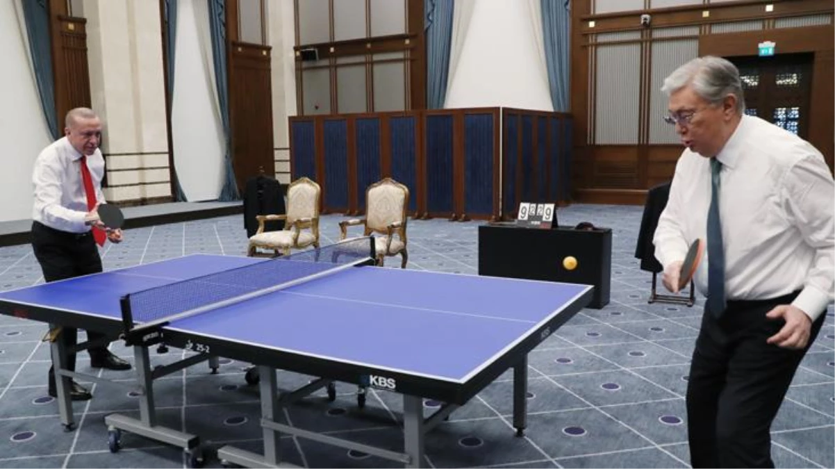 Erdoğan ve Kazakistan Cumhurbaşkanı Tokayev masa tenisi oynadı!