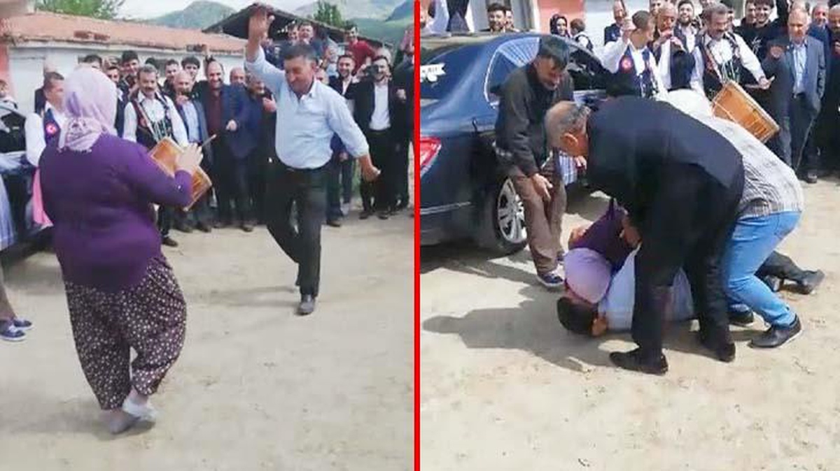 Düğünde damadın anne ve babası güreş tuttu! O anlar kamerada