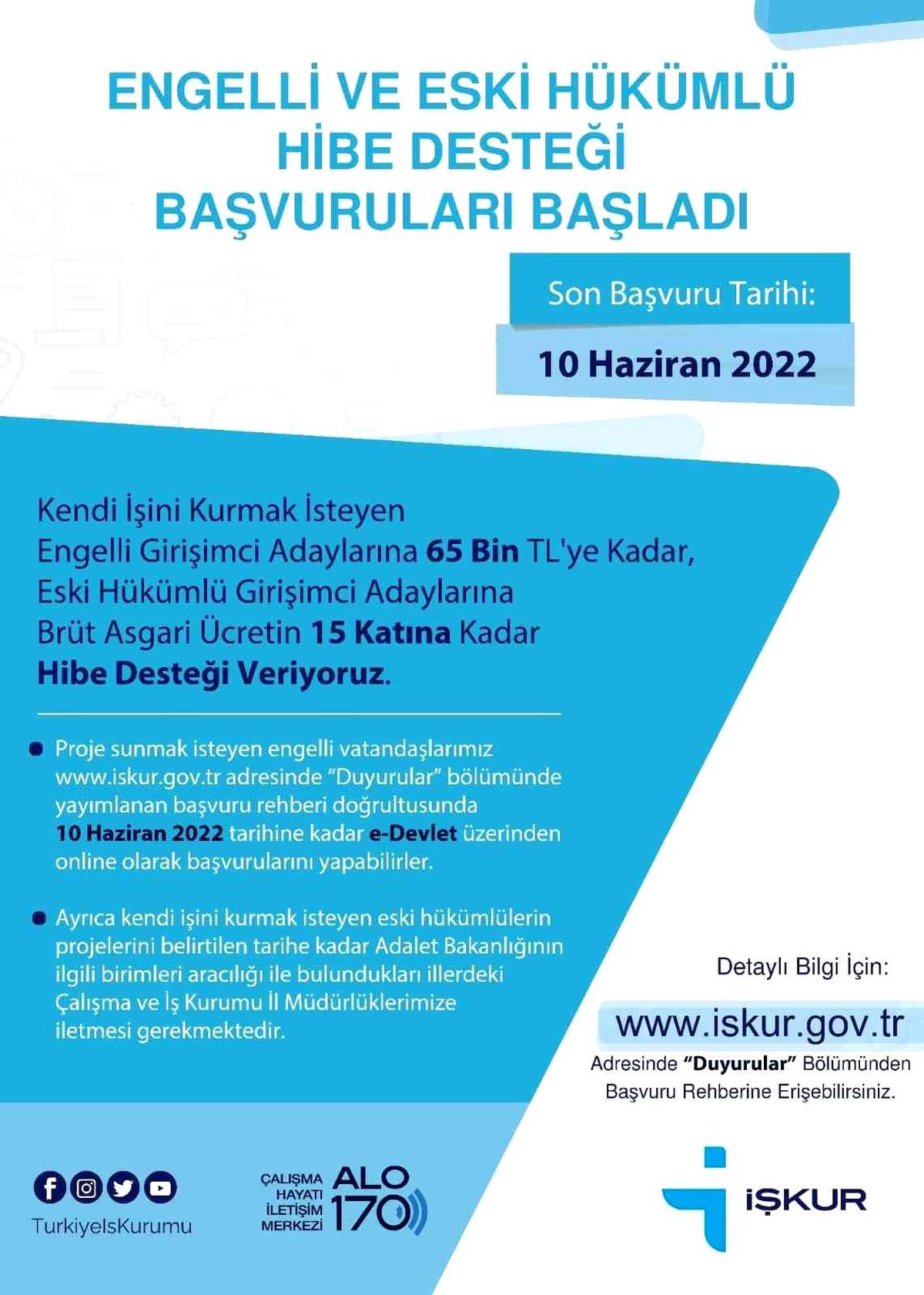 Engelli ve eski hükümlü hibe desteği başvuruları devam ediyor