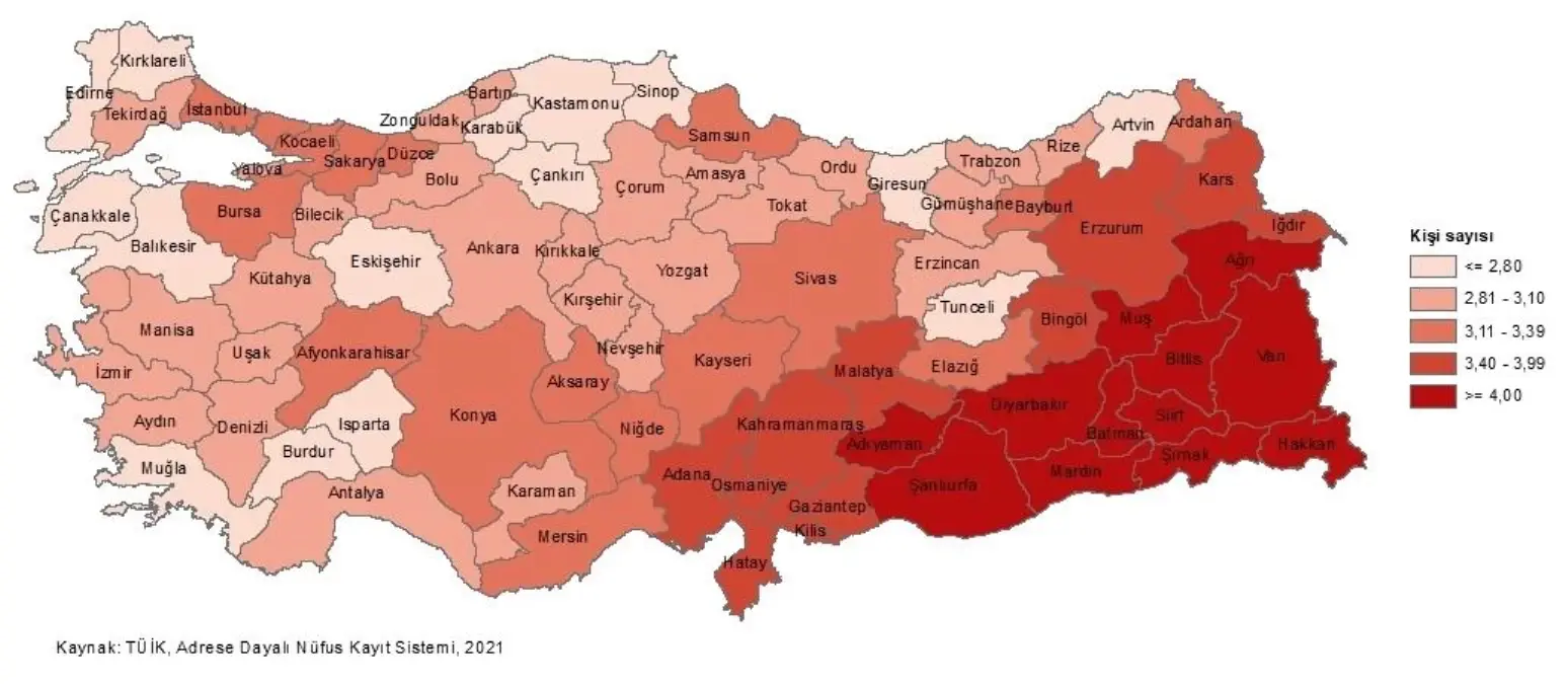 Mersin'de ortalama hane halkı büyüklüğü 3,20 kişi