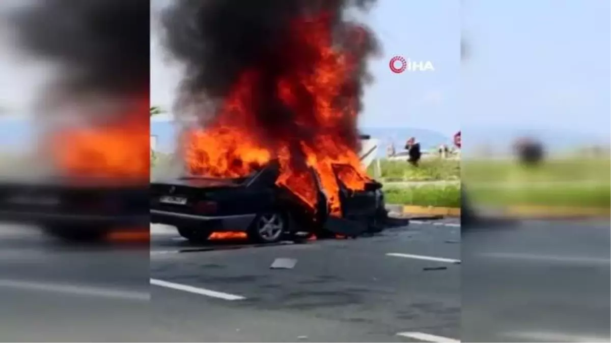 Trabzon'da kamyonetle çarpışan otomobilde yangın çıktı