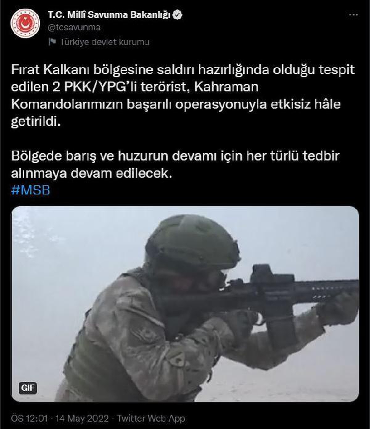 Son dakika! Fırat Kalkanı bölgesinde 2 PKK/YPG\'li terörist etkisiz hale getirildi
