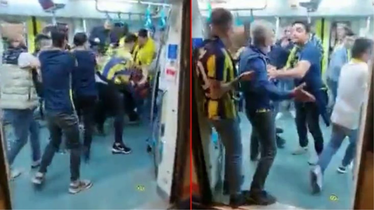 Marmaray\'da birbirlerine girdiler! Fenerbahçeli taraftarlar, Trabzonsporlulara tekme tokat saldırdı