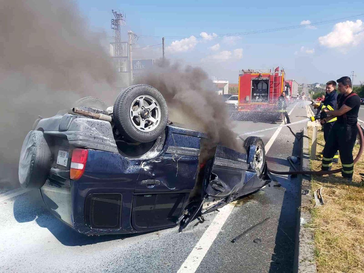Devrilen cip alev aldı: 1 yaralı