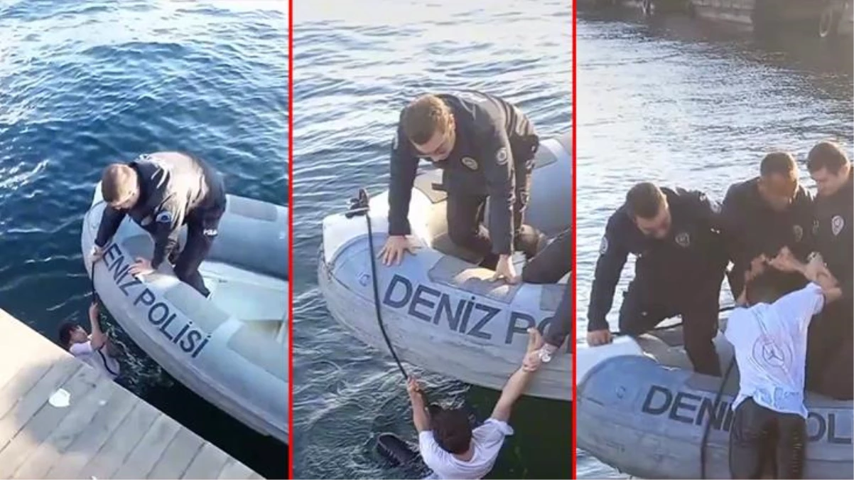 Arkadaşlarıyla şakalaştığı esnada denize düşen genci, deniz polisi kurtardı