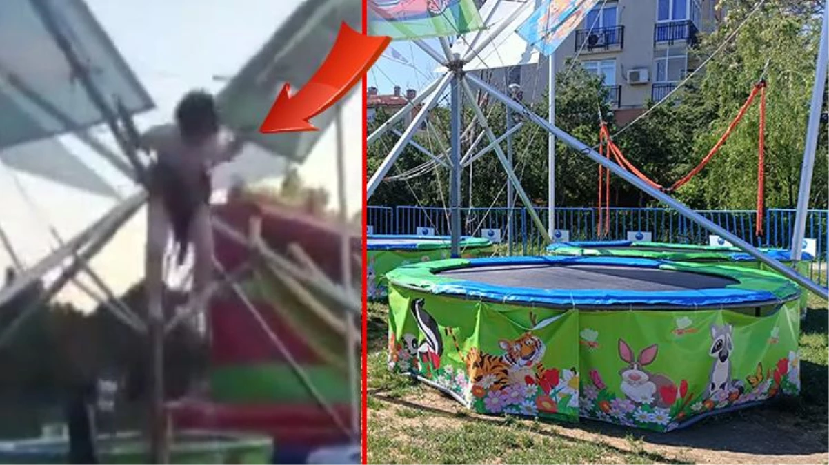 İstanbul Büyükçekmece\'de korkutan anlar! Küçük kız trambolinde zıpladığı esnada halat koptu