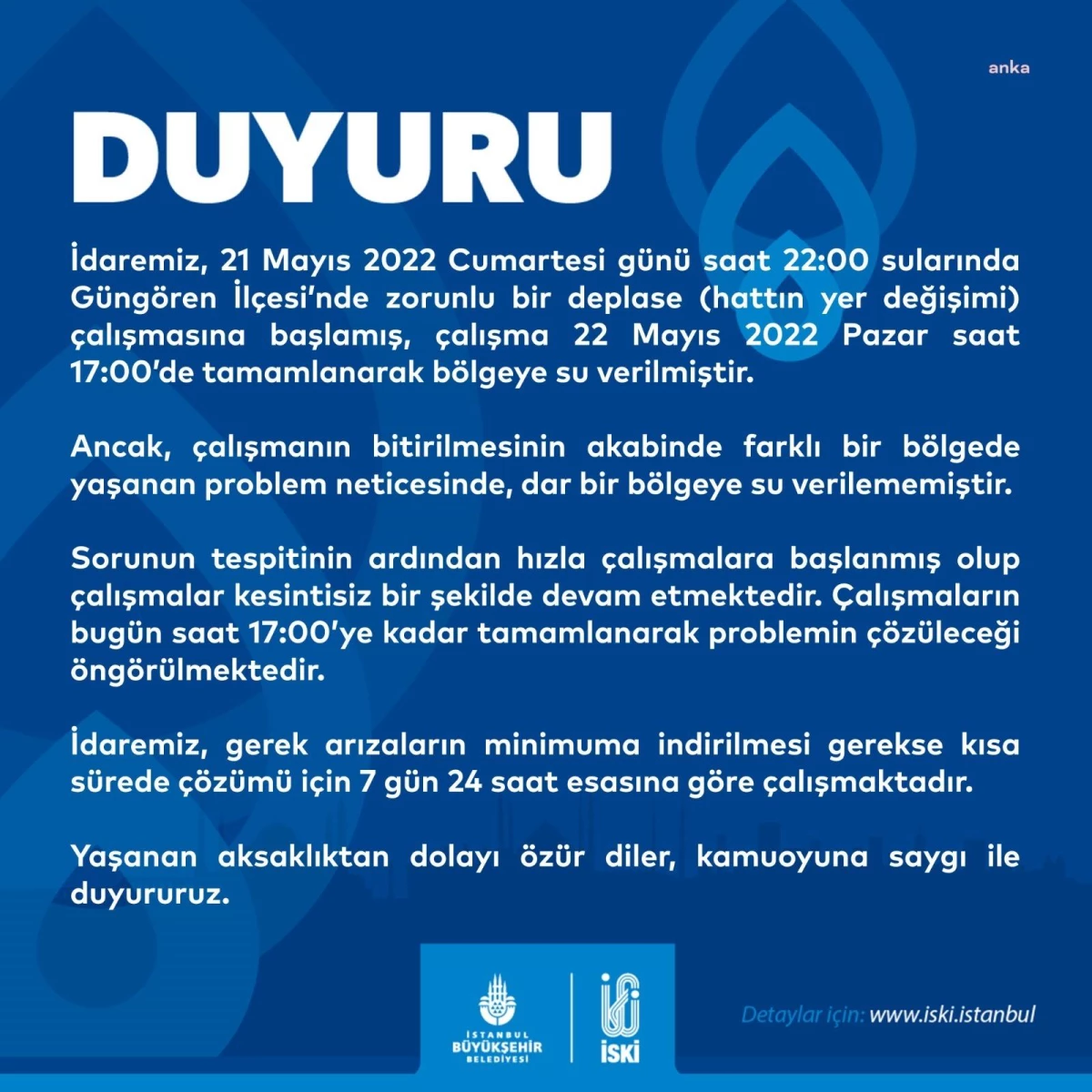 İSKİ\'den Açıklama: "Güngören\'deki Su Problemi, Bugün Saat 17: 00\'ye Kadar Çözülecek"