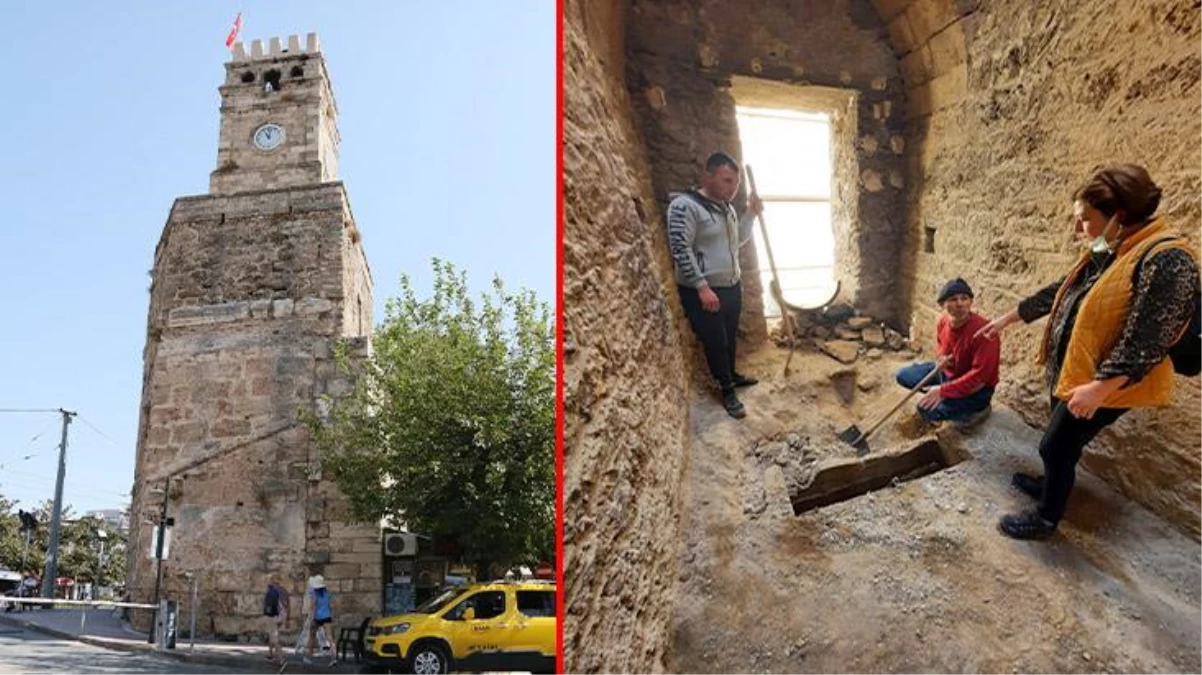 Antalya\'nın sembolü Saat Kulesi\'nde yapılan kazılarda bir tarih ortaya çıktı! Tarihi parçalar Müze Müdürlüğü\'ne teslim edildi