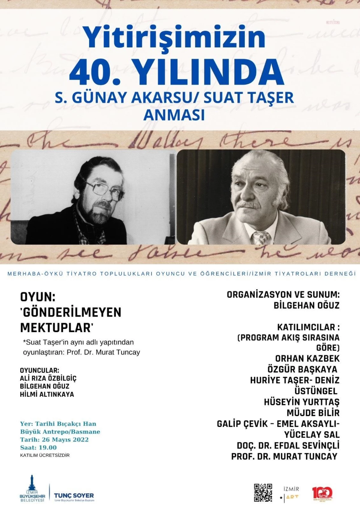 Sabri Günay Akarsu ve Suat Taşer, İzmir\'de Anılacak
