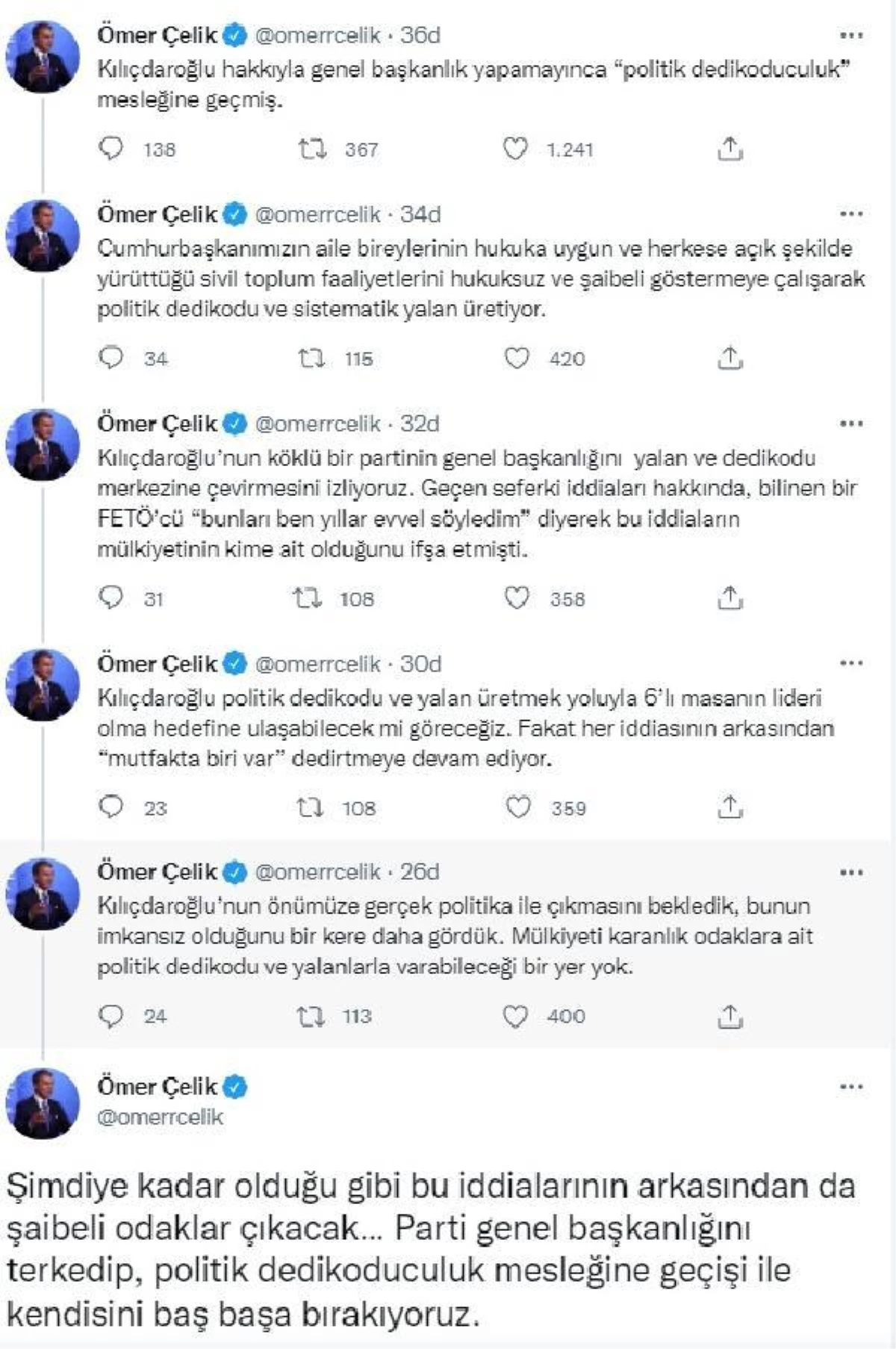 Ömer Çelik: Kılıçdaroğlu \'politik dedikoduculuk\' mesleğine geçmiş