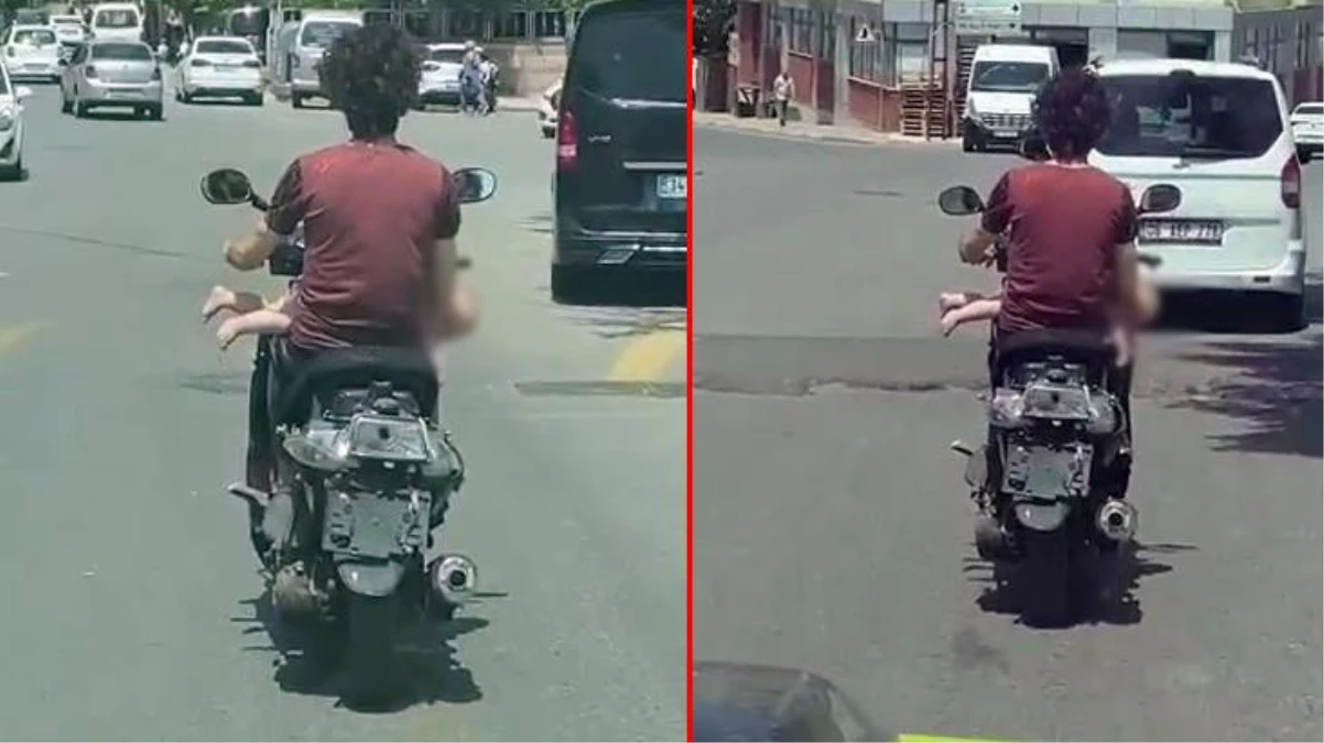 Görüntüler İstanbul Sultanbeyli\'den! Motosiklet kullanan bilinçsiz sürücü kucağında bebek taşıdı