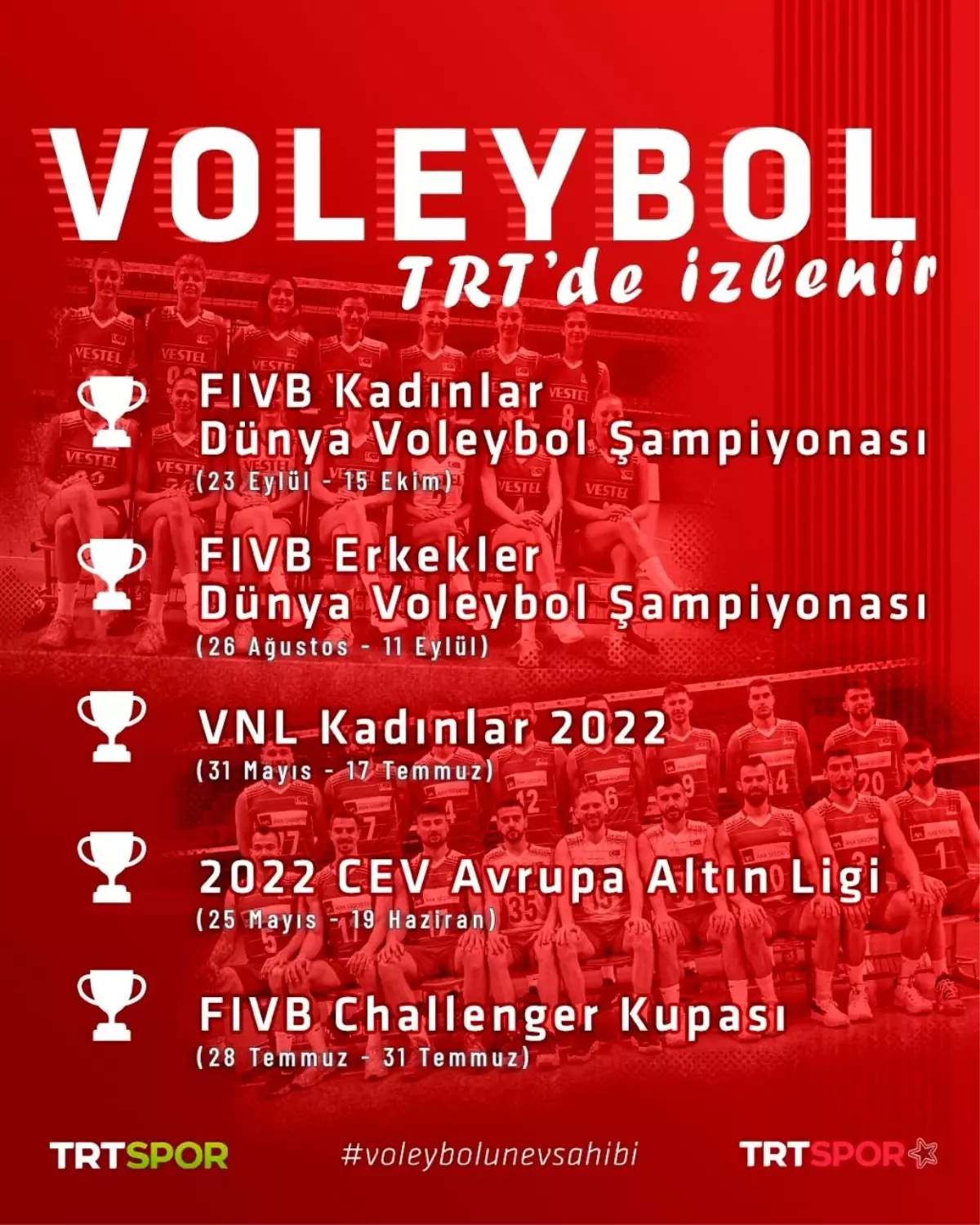 Voleybolda Avrupa ve Dünya Şampiyonaları TRT\'de