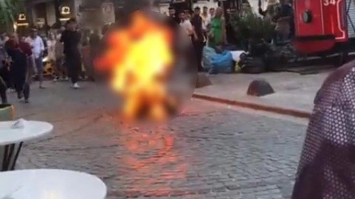 Galata Kulesi önünde bir vatandaş kendini ateşe verdi! O anlar çevredeki vatandaşlar tarafından kaydedildi