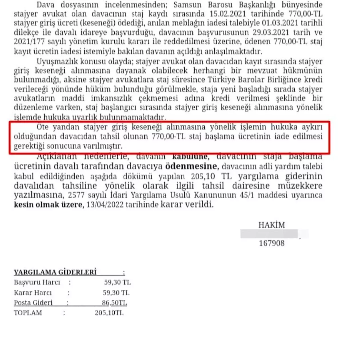 Genç avukat baroya açtığı davayı kazandı