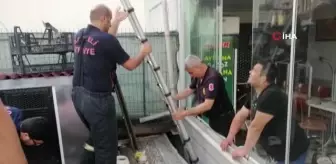 İki bina arasında mahsur kalan kediyi itfaiye kurtardı