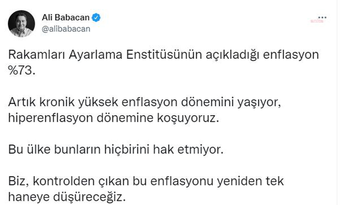 Babacan: "Artık Kronik Yüksek Enflasyon Dönemini Yaşıyor, Hiperenflasyon Dönemine Koşuyoruz"