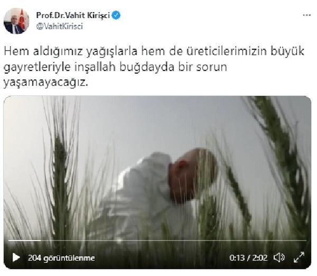 Bakan Kirişci: İnşallah buğdayda bir sorun yaşamayacağız