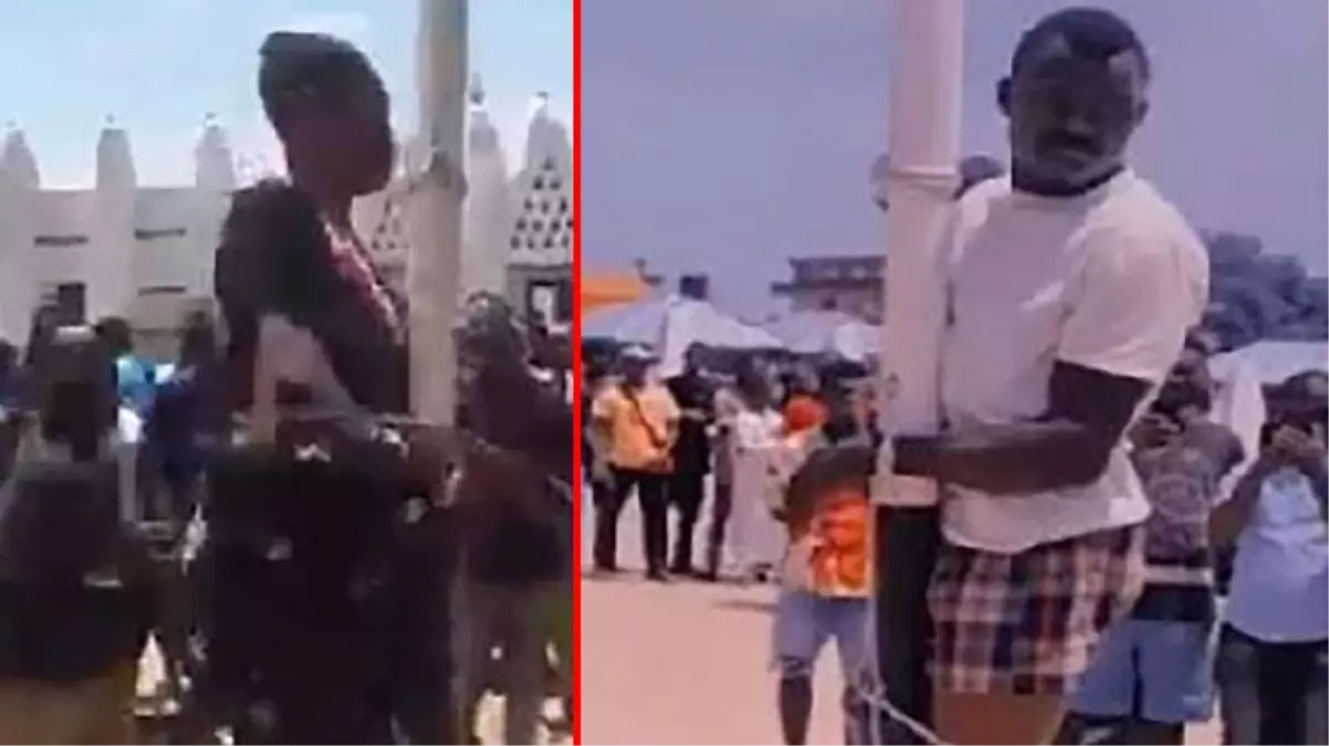 Cinsel ilişki videosu ortaya çıkan çifti meydandaki direğe bağlayıp kırbaçladılar
