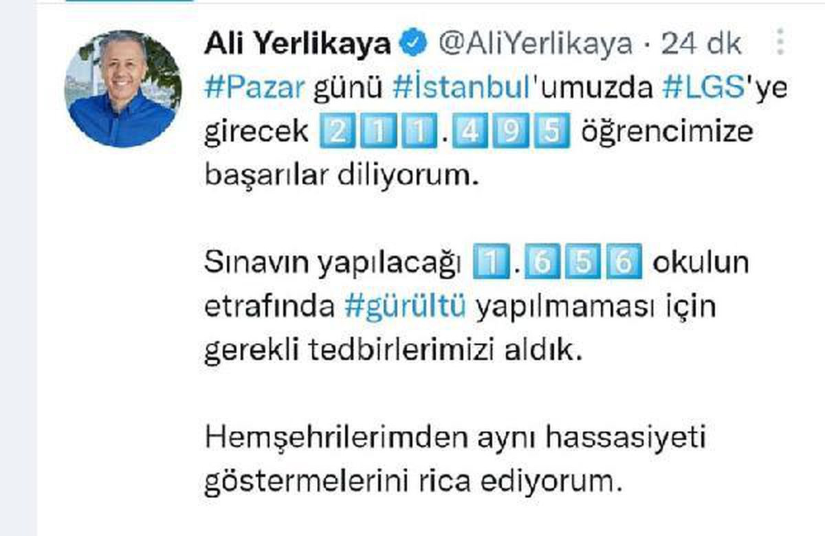 Vali Yerlikaya: LGS sınavının yapılacağı okulların çevresinde tedbirler alındı