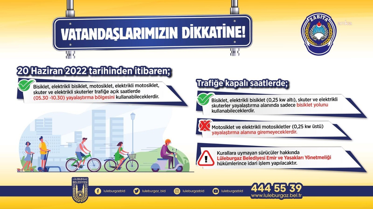 Lüleburgaz\'da Yayalaştırılmış Alanlarda Motosiklet Kullanımı 20 Haziran\'dan İtibaren Yasak