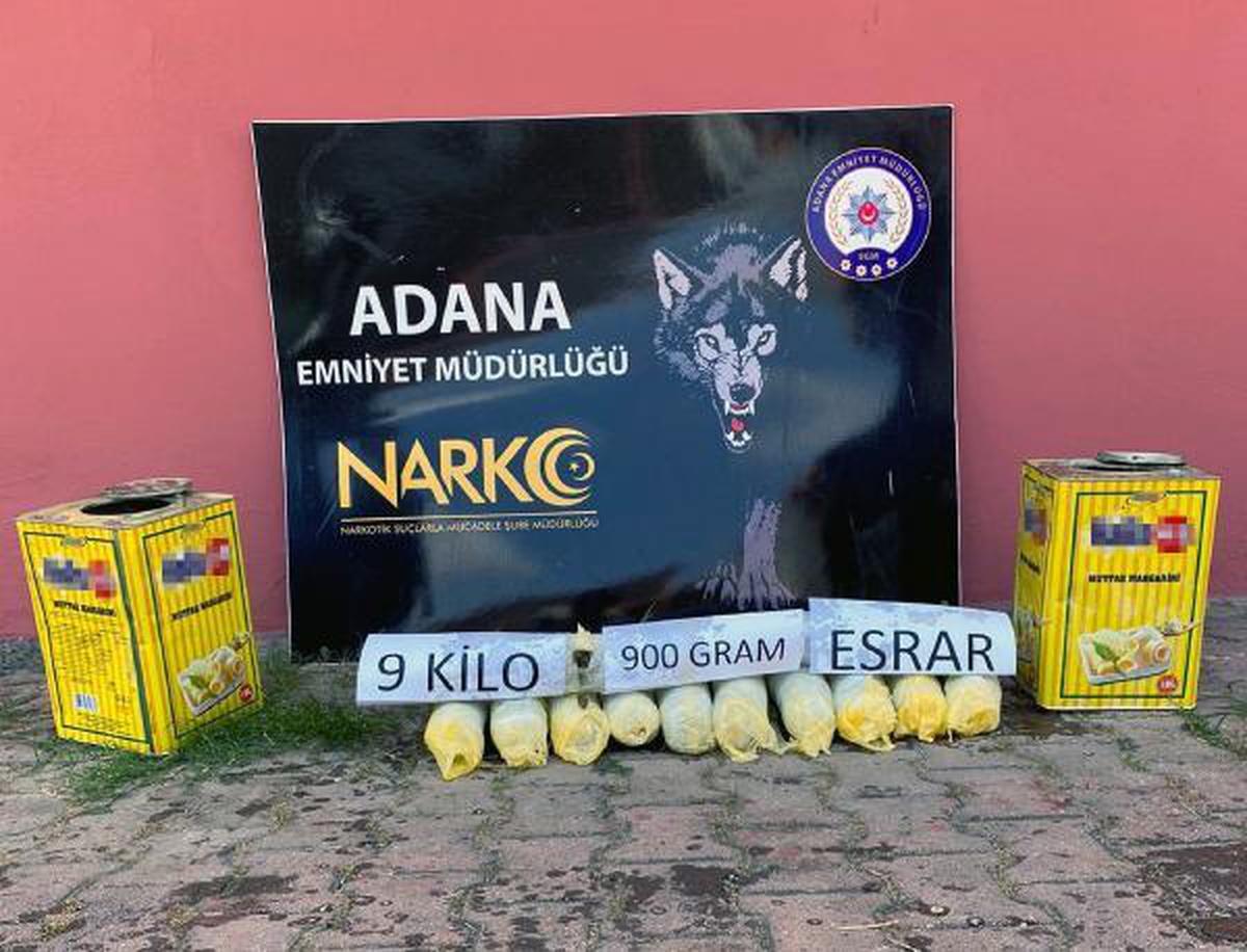 Margarin tenekelerinden 9 kilo 900 gram esrar çıktı