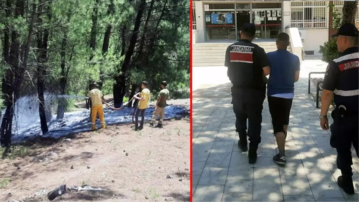 Ormanı yakan adam, kaçmaya çalıştığı esnada jandarma tarafından yakalandı