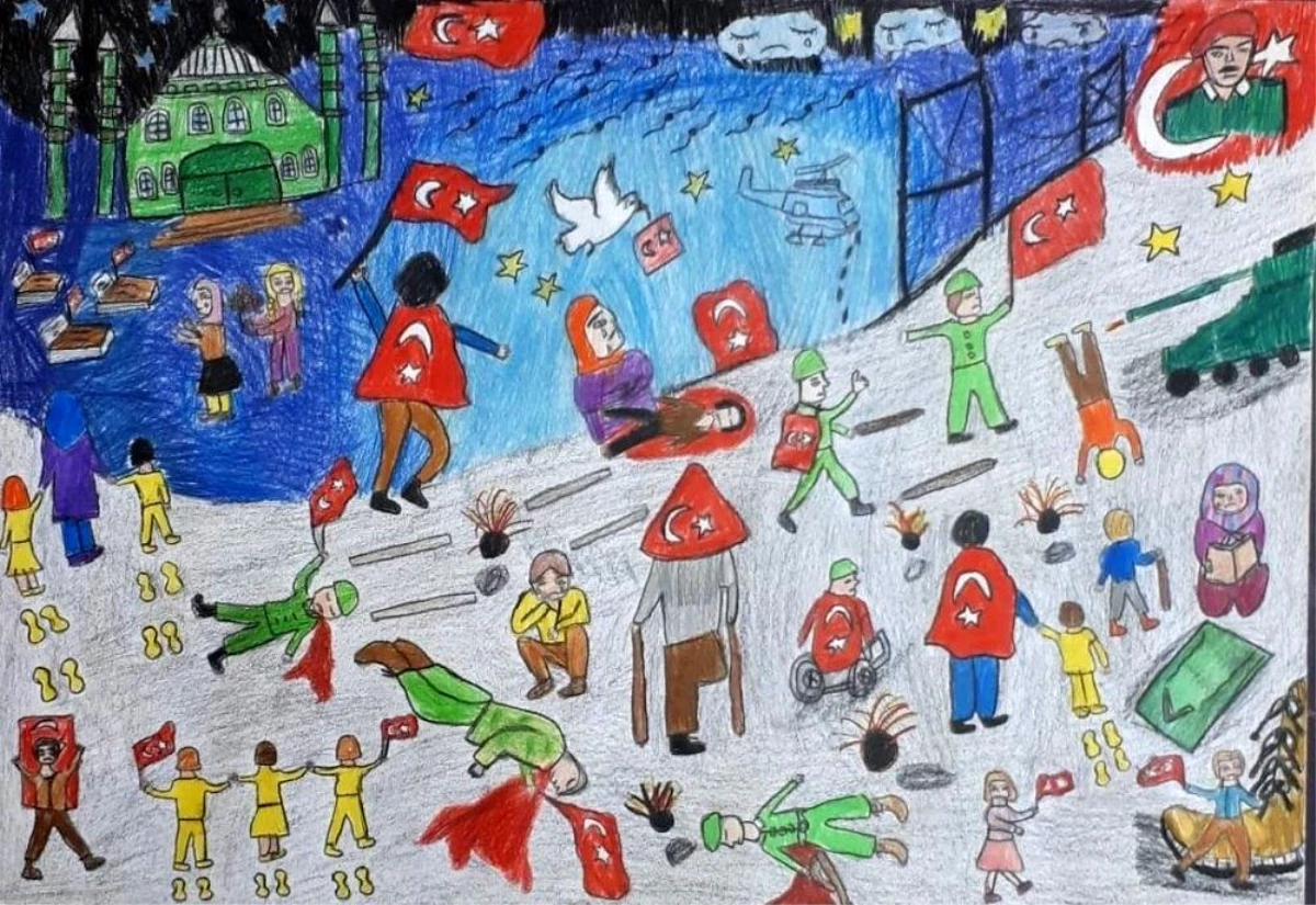 Sinoplu öğrenci, \'15 Temmuz\' konulu resim yarışmasında Türkiye birincisi oldu