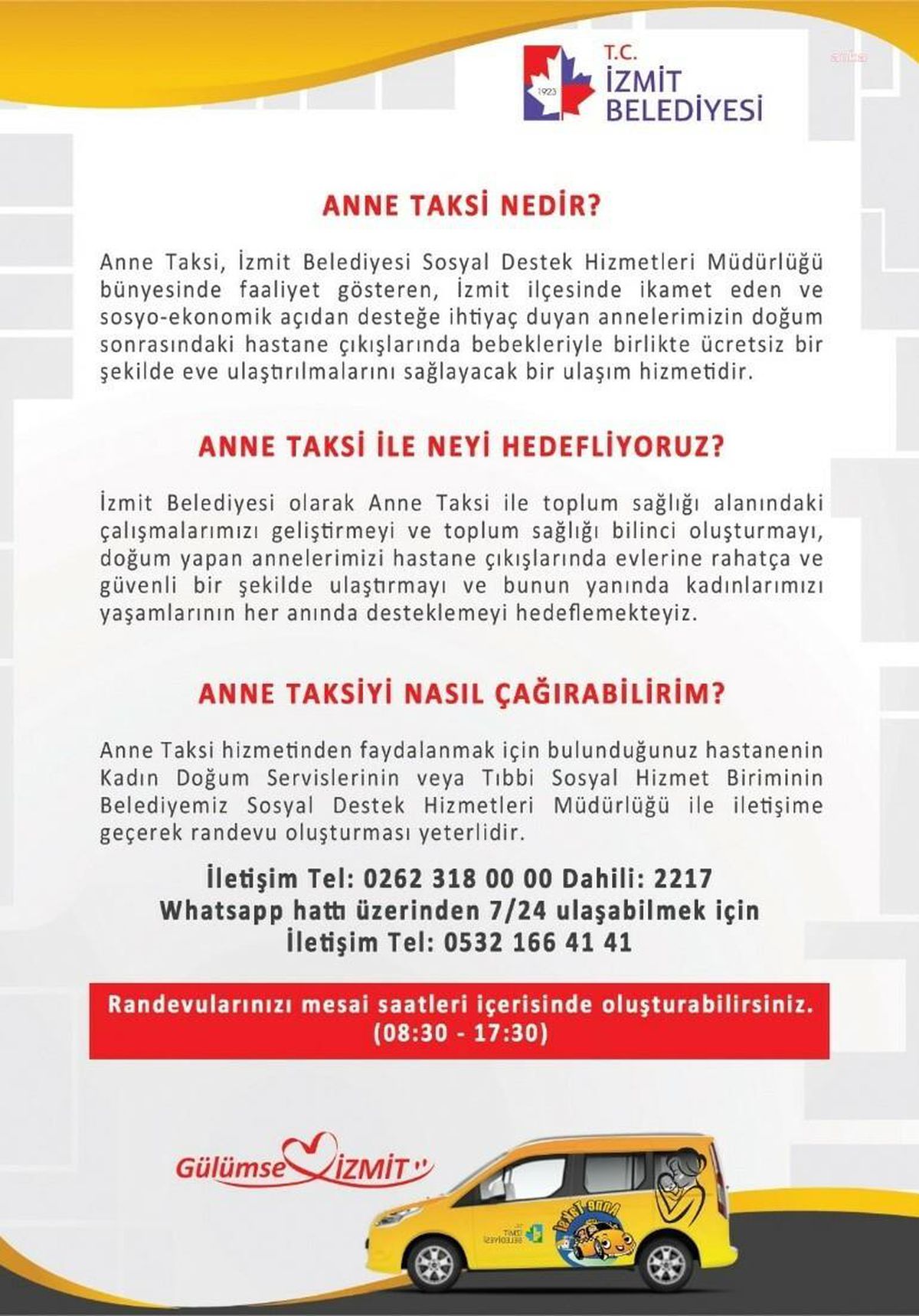 İzmit Belediyesi'nin 'Anne Taksi' Hizmeti Devam Ediyor
