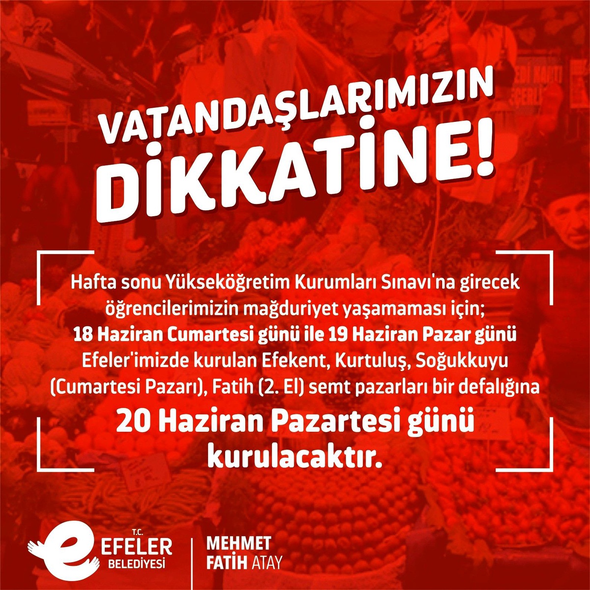 Efeler\'den YKS için semt pazarı düzenlemesi