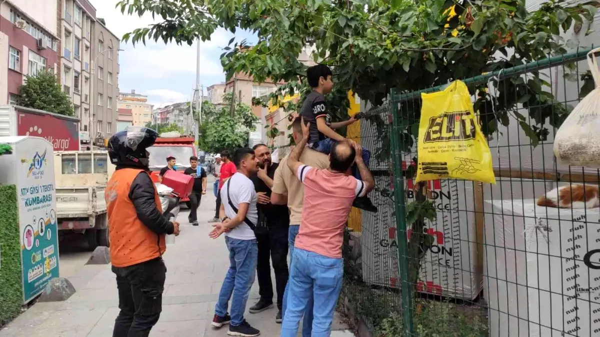 Sultangazi\'de kiraz ağacından inerken kaydı: Çocuğun eline demir çit saplandı