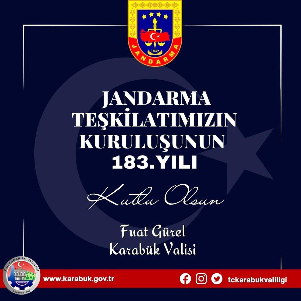 Vali Gürel jandarma teşkilatının kuruluşunu kutladı