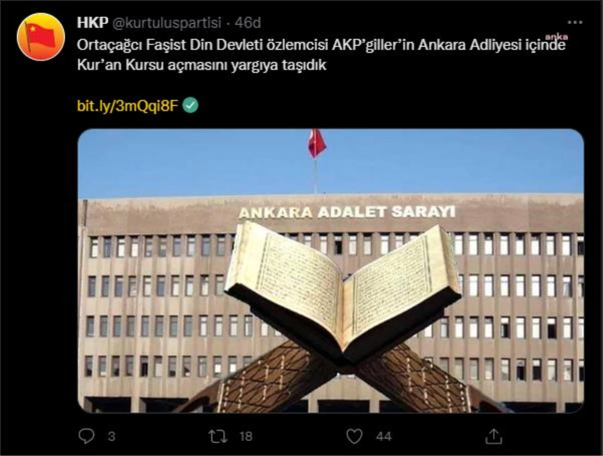 Ankara Adliyesinde Kuran Kursu Açılmasına Hkp\'den Suç Duyurusu: "Laiklik İlkesine Aykırı"