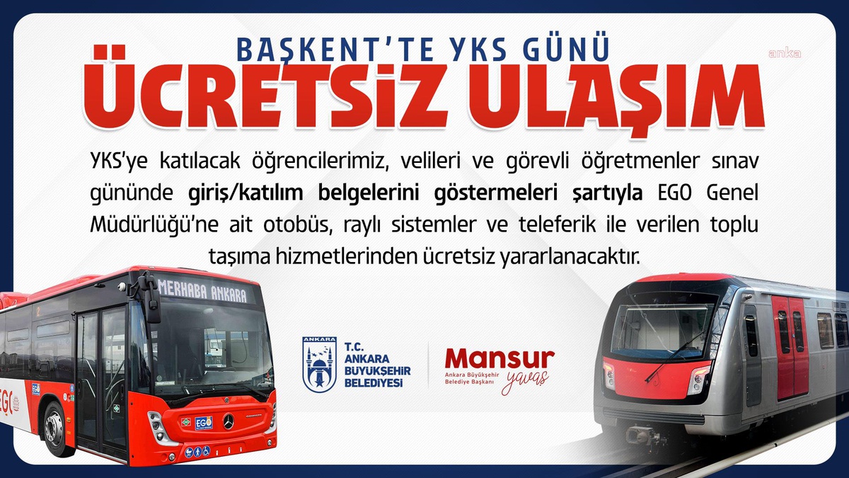 Ankara Büyükşehir\'den Yks Sınavına Girecek Adaylara Ücretsiz Ulaşım İmkânı