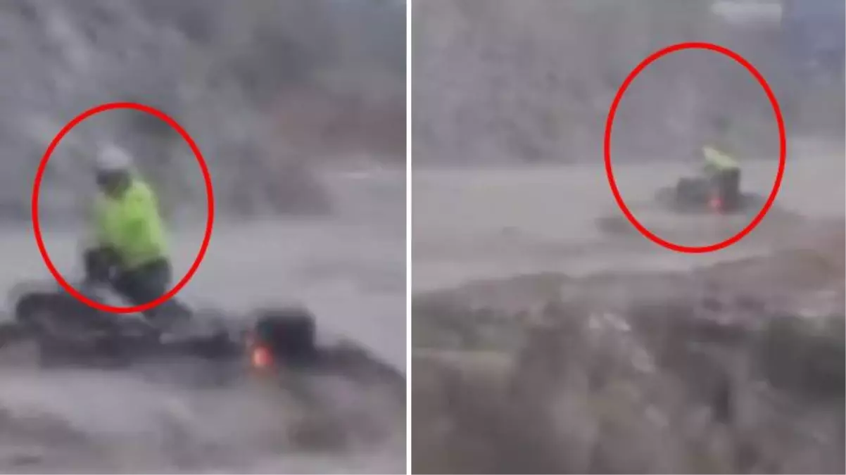 Ankara\'da sele kapılan motosiklet sürücüsü hayatta kalma mücadelesi verdi! O anlar kamerada