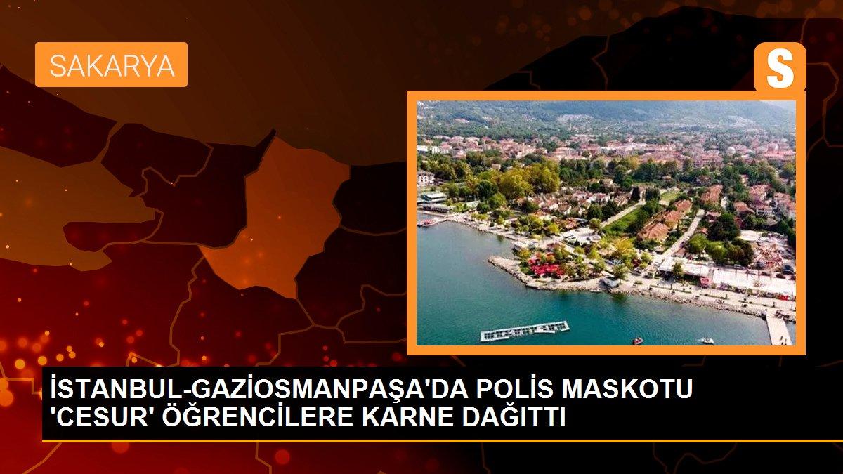 İSTANBUL-GAZİOSMANPAŞA\'DA POLİS MASKOTU \'CESUR\' ÖĞRENCİLERE KARNE DAĞITTI