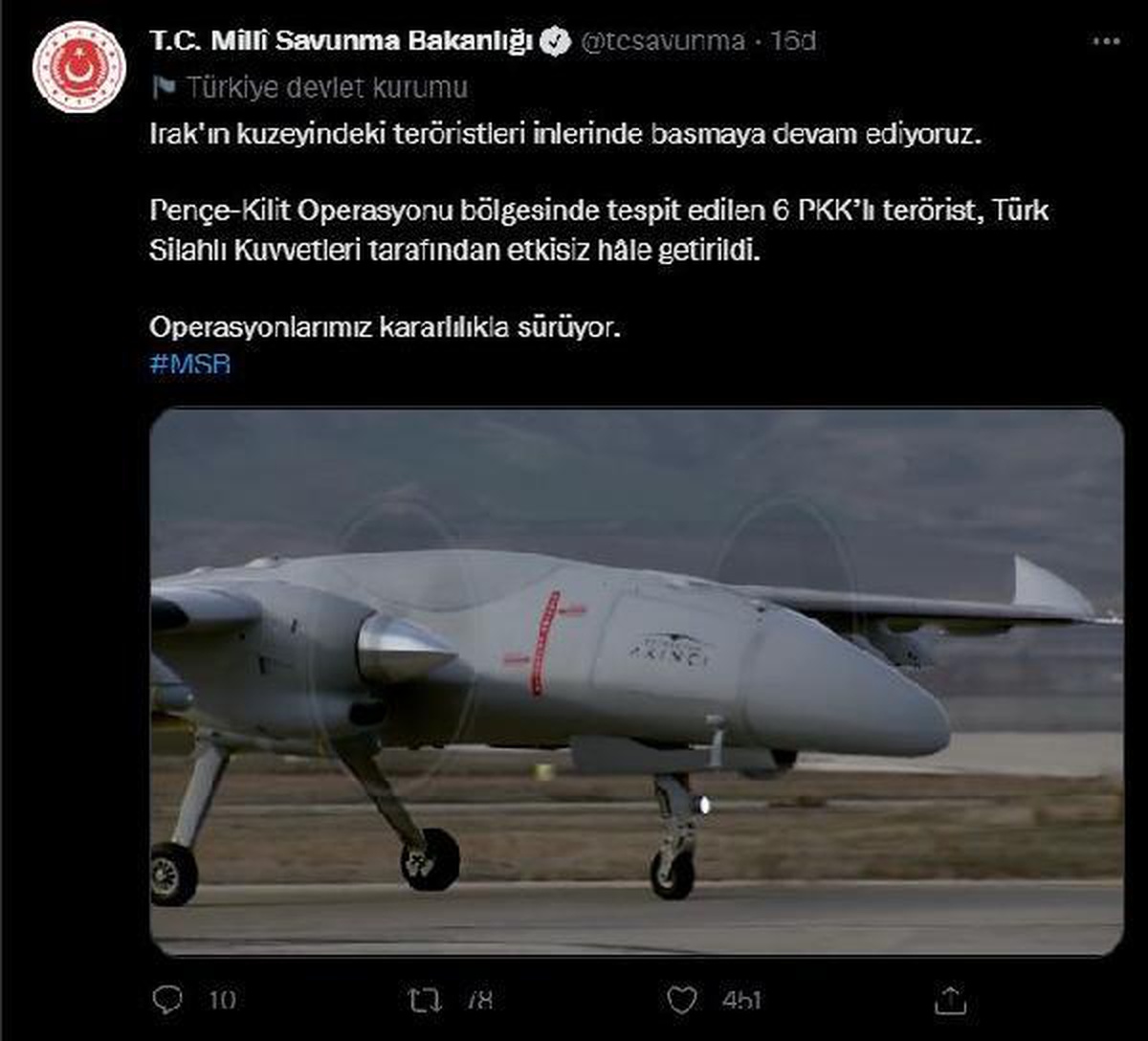 MSB: 6 PKK\'lı terörist etkisiz hale getirildi