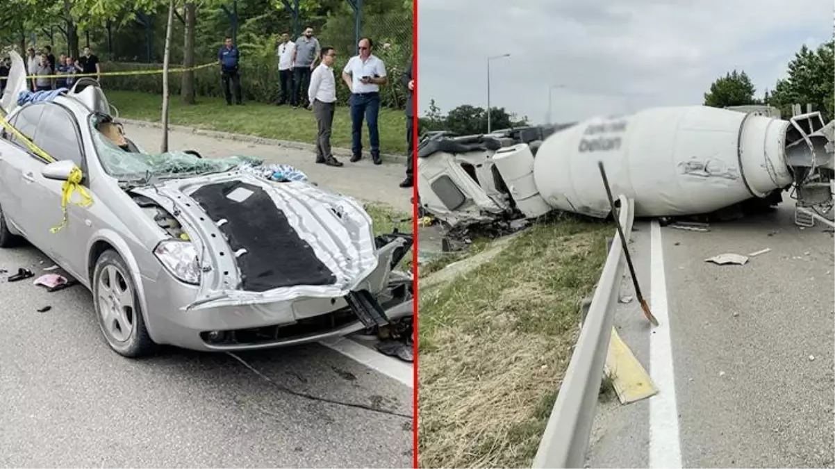 Bursa\'da felaket! Beton mikserinin otomobilin üzerine devrilmesi sonucu baba ve oğlu hayatını kaybetti