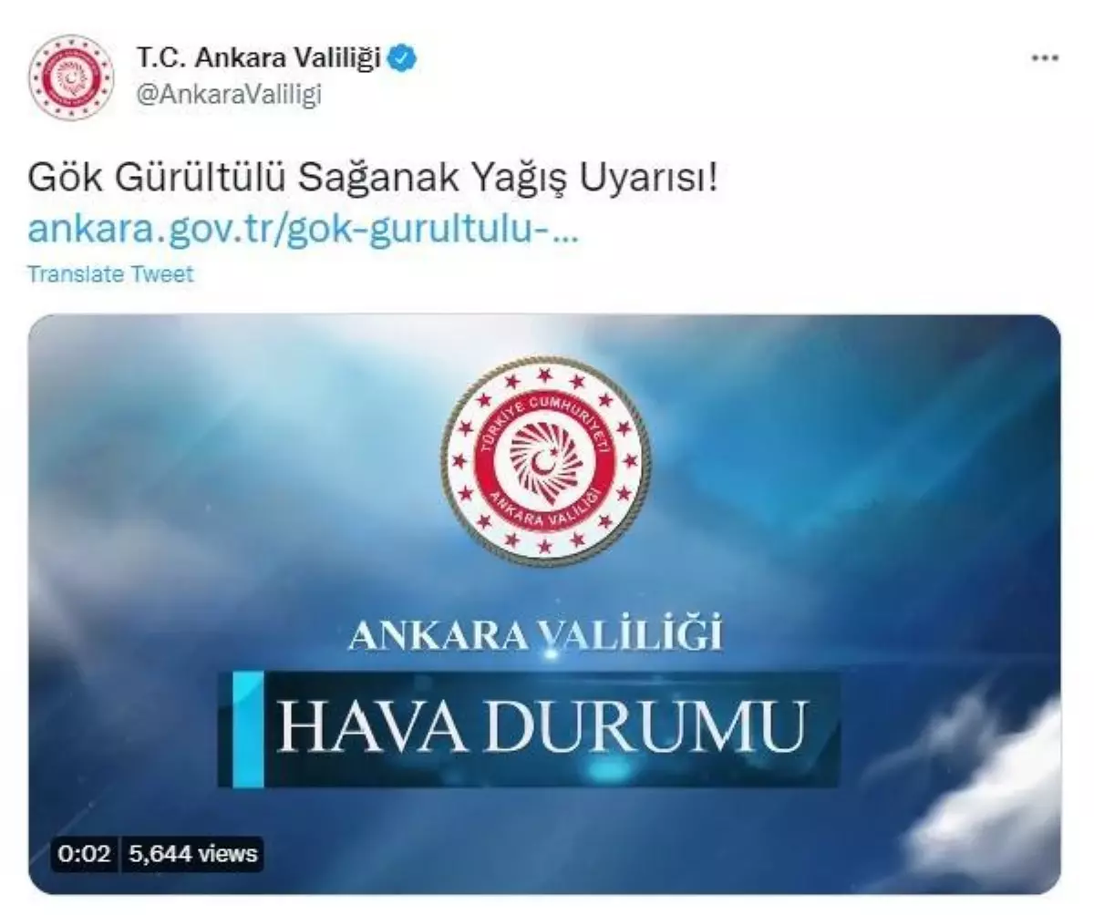 Ankara Valiliği\'nden sağanak yağış uyarısı